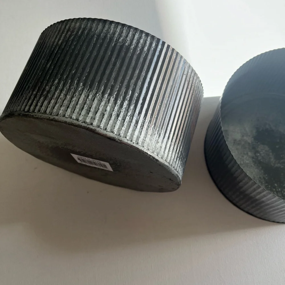 Two Ribbed Metal Round Bowl Containers - Picture 6 of 12